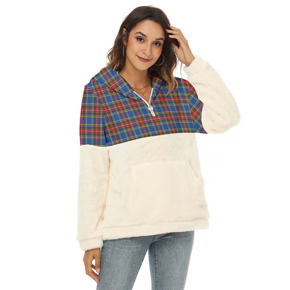 MacBeth (McBeth) Tartan Women's Borg Fleece Hoodie With Half Zip Female - Tartan Vibes Clothing