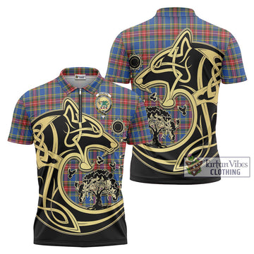 MacBeth (McBeth) Tartan Zipper Polo Shirt with Family Crest Celtic Wolf Style