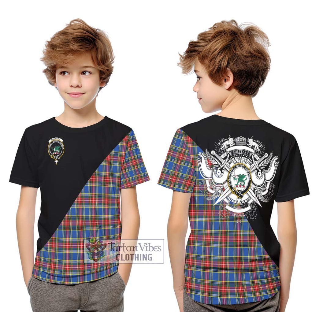 MacBeth (McBeth) Tartan Kid T-Shirt with Family Crest and Military Logo Style Youth XL Size14 - Tartanvibesclothing Shop