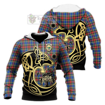 MacBeth (McBeth) Tartan Knitted Hoodie with Family Crest Celtic Wolf Style