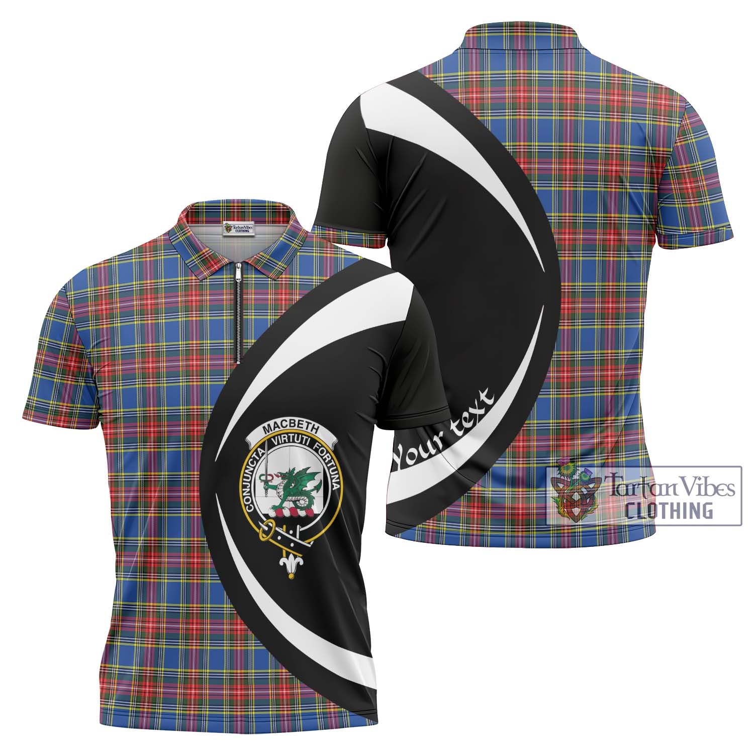 Tartan Vibes Clothing MacBeth Tartan Zipper Polo Shirt with Family Crest Circle Style