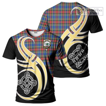 MacBeth (McBeth) Tartan T-Shirt with Family Crest and Celtic Symbol Style