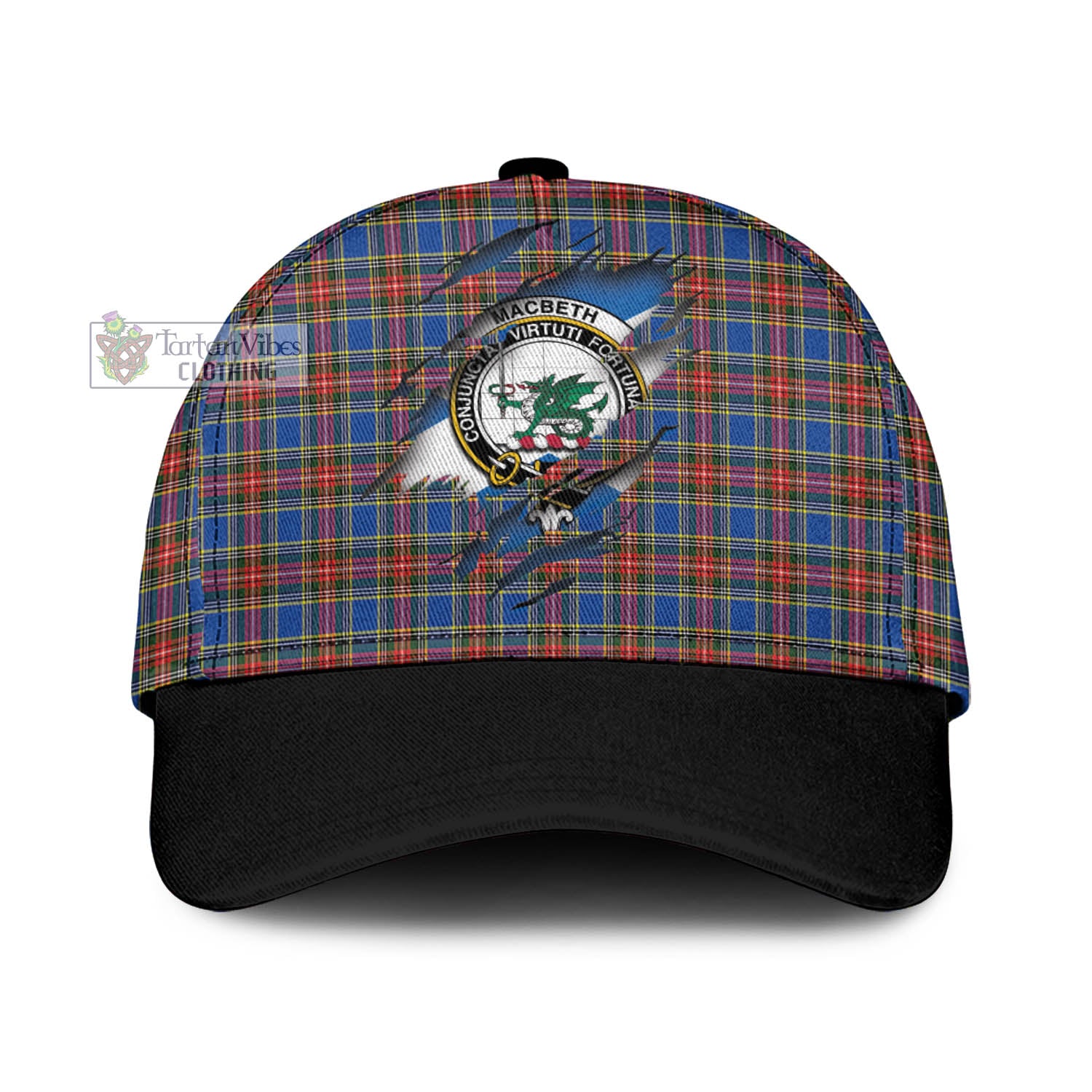 Tartan Vibes Clothing MacBeth Tartan Classic Cap with Family Crest In Me Style