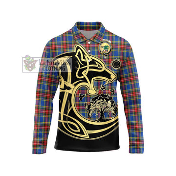 MacBeth (McBeth) Tartan Long Sleeve Polo Shirt with Family Crest Celtic Wolf Style Unisex - Tartan Vibes Clothing