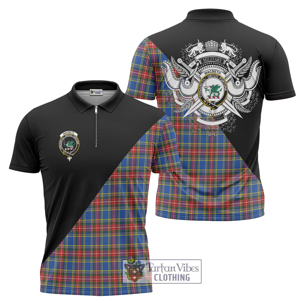 MacBeth (McBeth) Tartan Zipper Polo Shirt with Family Crest and Military Logo Style Unisex - Tartanvibesclothing Shop