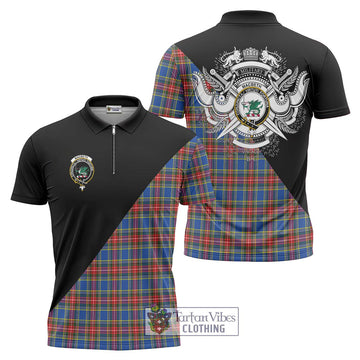 MacBeth (McBeth) Tartan Zipper Polo Shirt with Family Crest and Military Logo Style