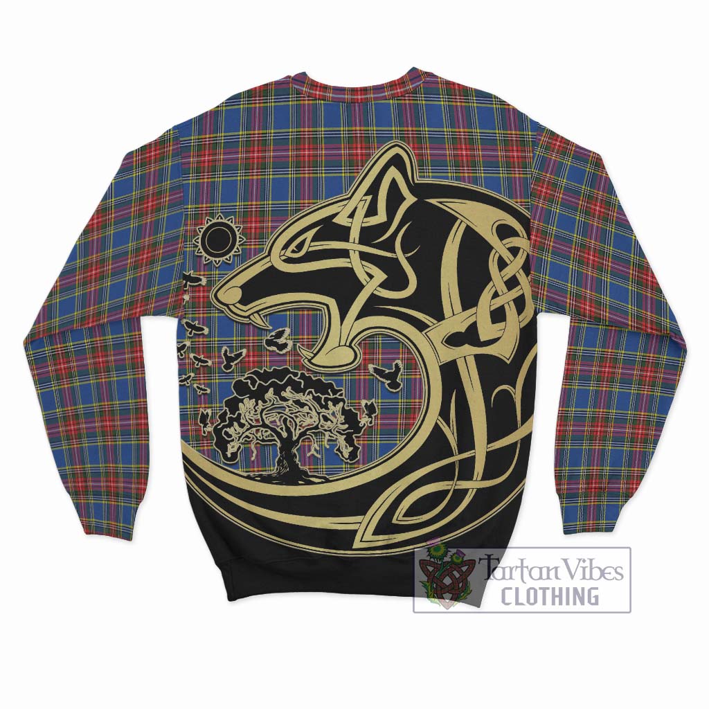 Tartan Vibes Clothing MacBeth Tartan Sweatshirt with Family Crest Celtic Wolf Style