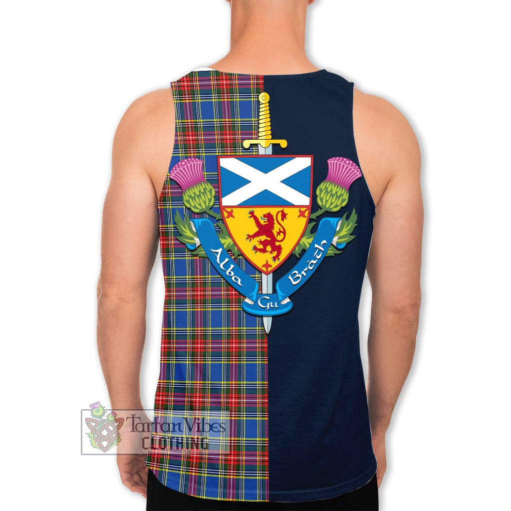 Tartan Vibes Clothing MacBeth Tartan Men's Tank Top with Scottish Lion Royal Arm Half Style