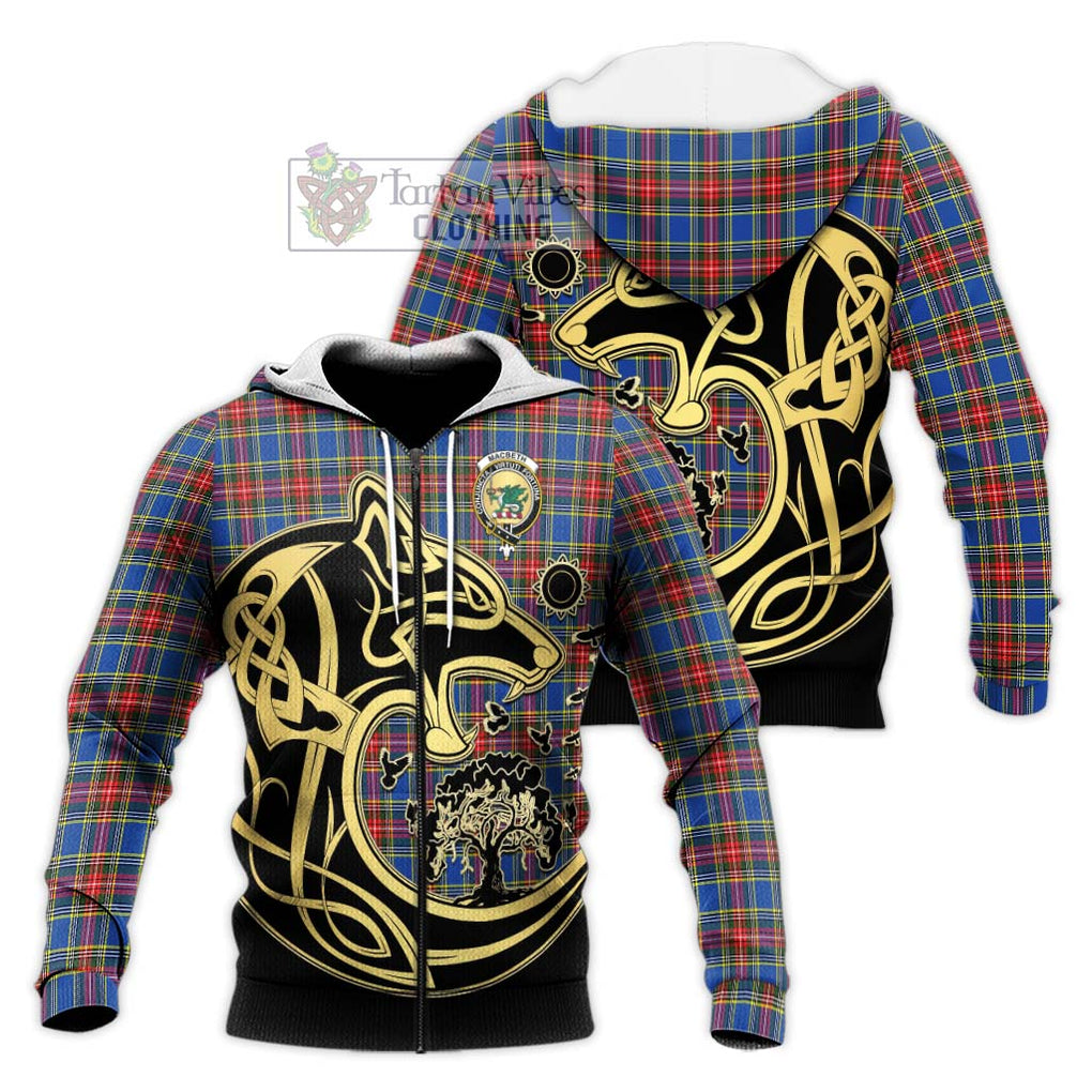 MacBeth (McBeth) Tartan Knitted Hoodie with Family Crest Celtic Wolf Style Unisex Knitted Zip Hoodie - Tartan Vibes Clothing