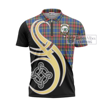 MacBeth (McBeth) Tartan Zipper Polo Shirt with Family Crest and Celtic Symbol Style