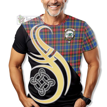 MacBeth (McBeth) Tartan T-Shirt with Family Crest and Celtic Symbol Style