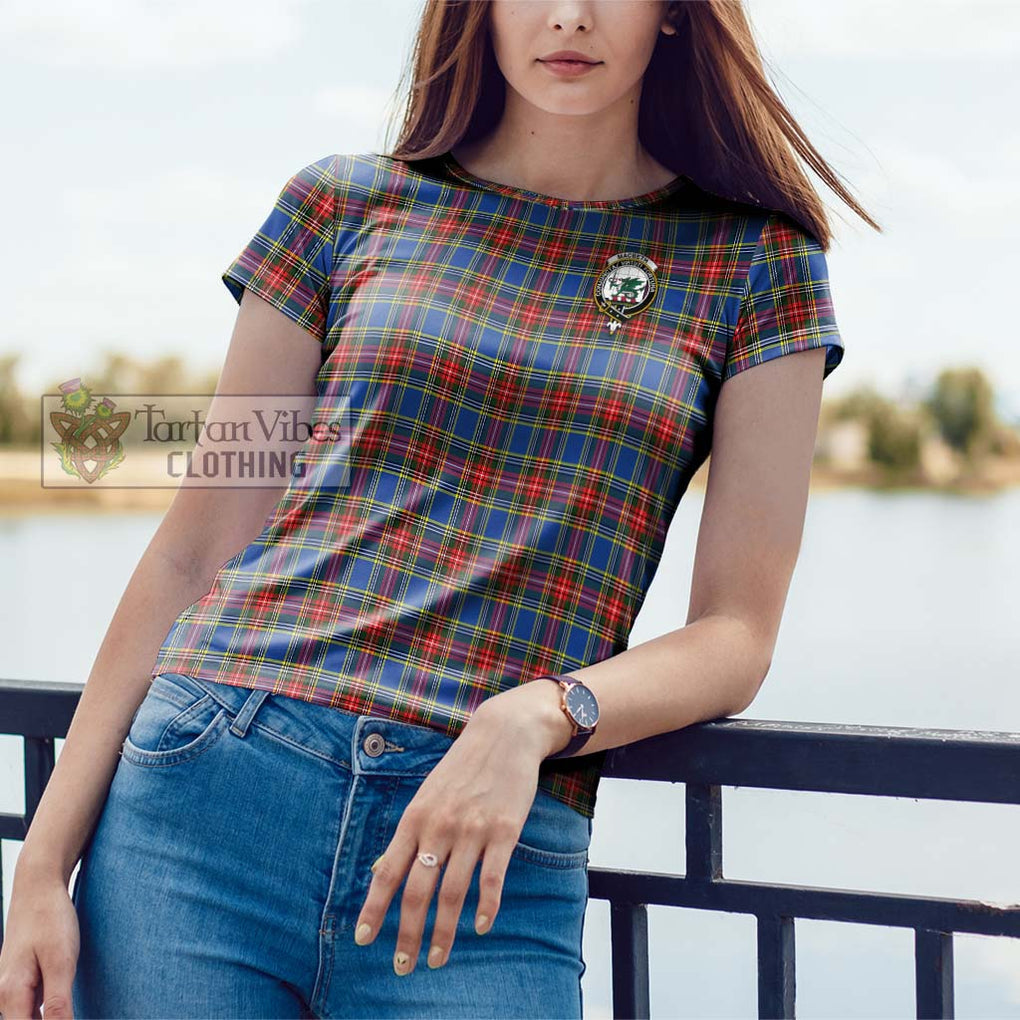 MacBeth (McBeth) Tartan Cotton T-Shirt with Family Crest Women's Shirt - Tartanvibesclothing Shop