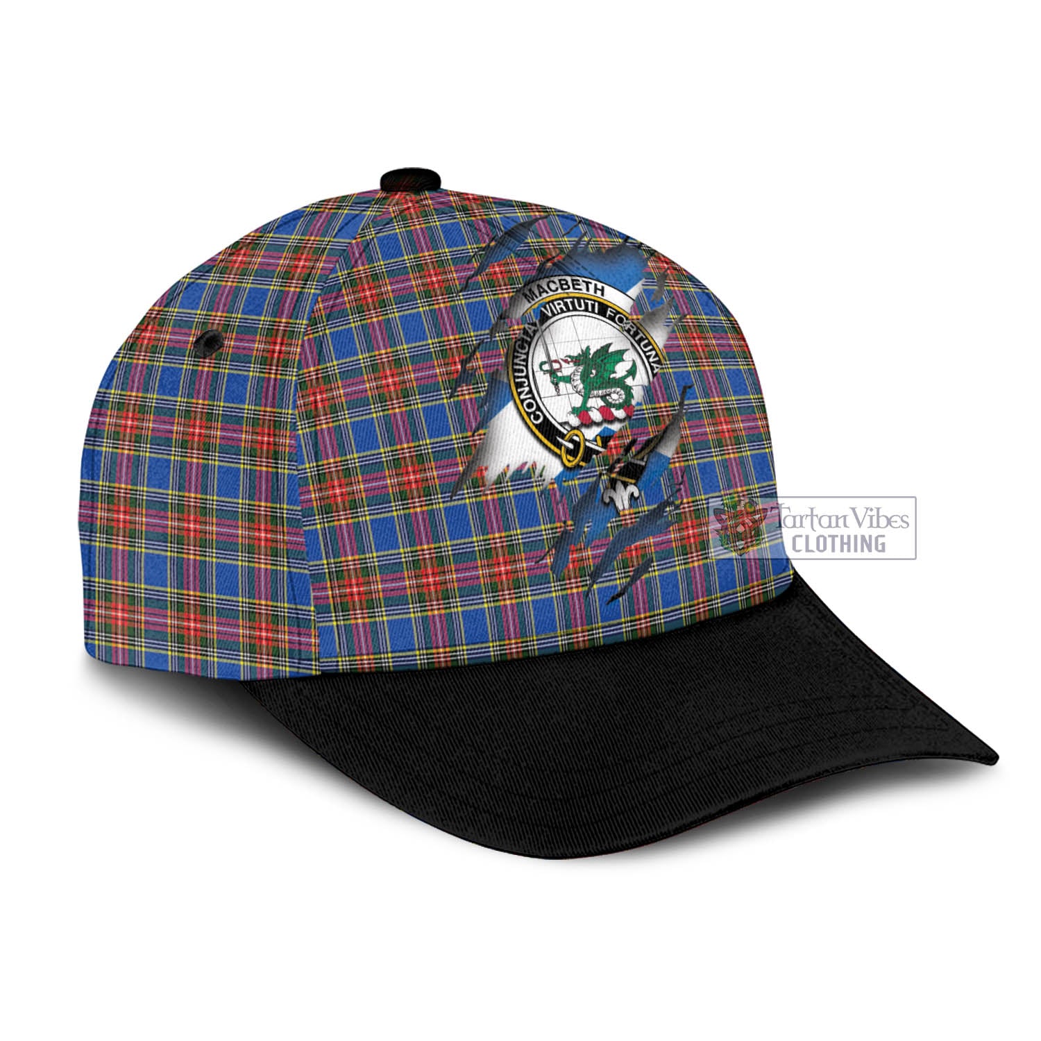 Tartan Vibes Clothing MacBeth Tartan Classic Cap with Family Crest In Me Style