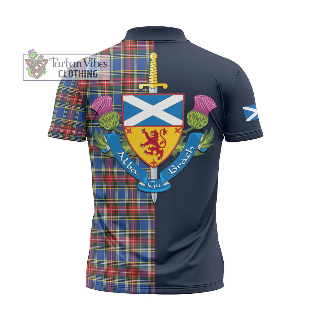 Tartan Vibes Clothing MacBeth Tartan Zipper Polo Shirt with Scottish Lion Royal Arm Half Style