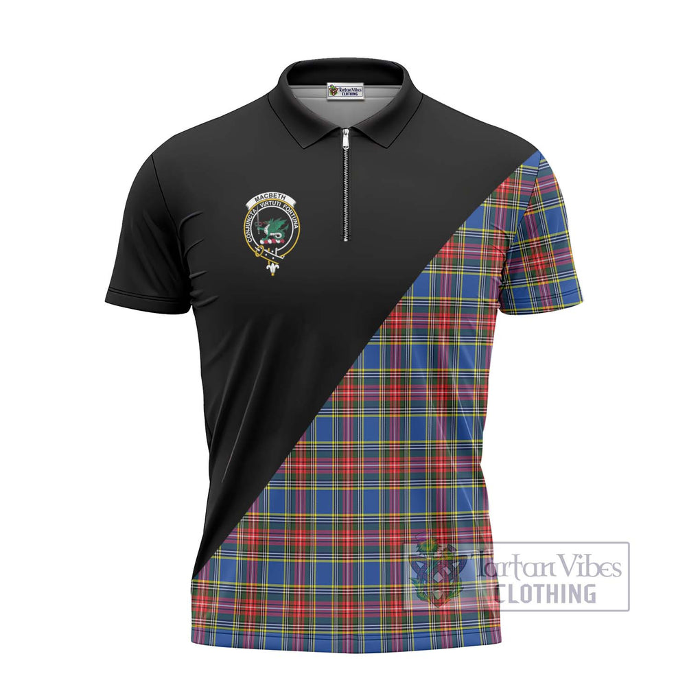 MacBeth (McBeth) Tartan Zipper Polo Shirt with Family Crest and Military Logo Style - Tartanvibesclothing Shop