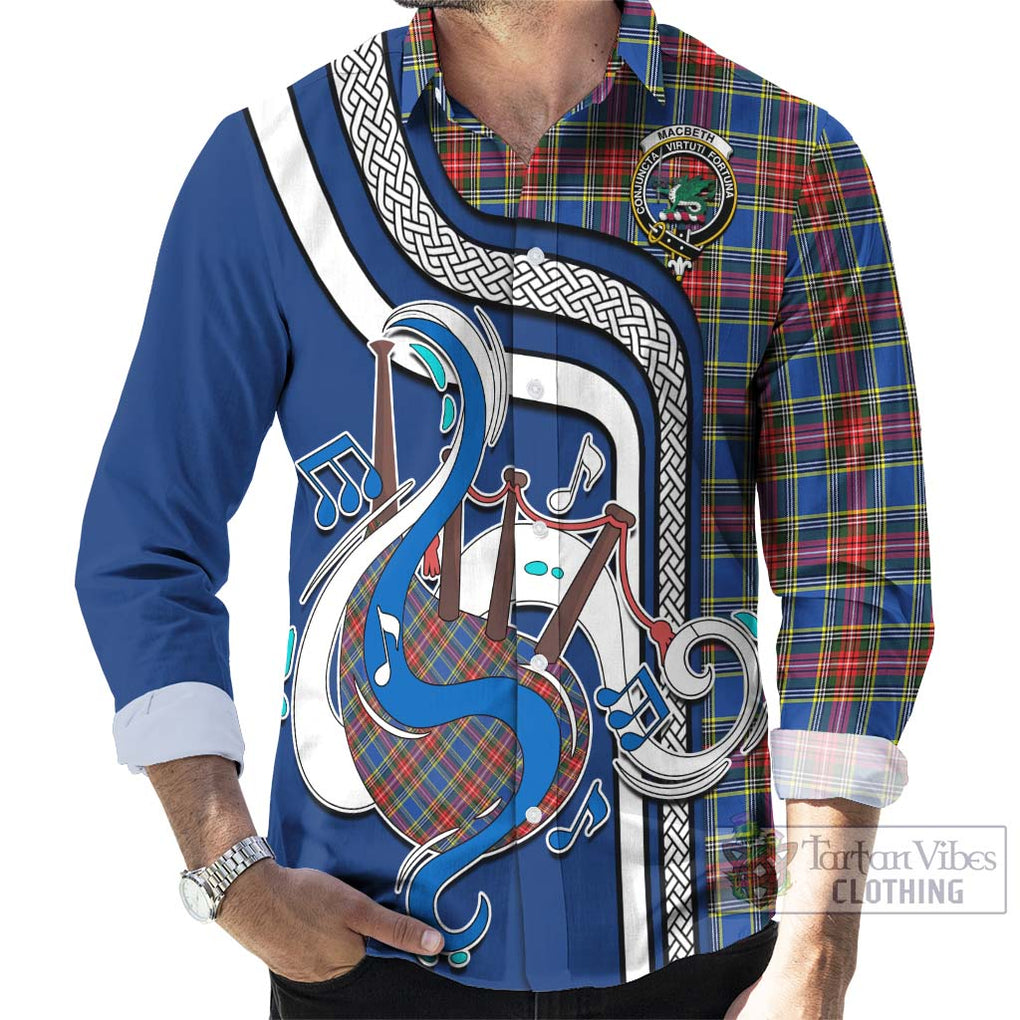 MacBeth (McBeth) Tartan Long Sleeve Button Shirt with Epic Bagpipe Style - Tartanvibesclothing Shop