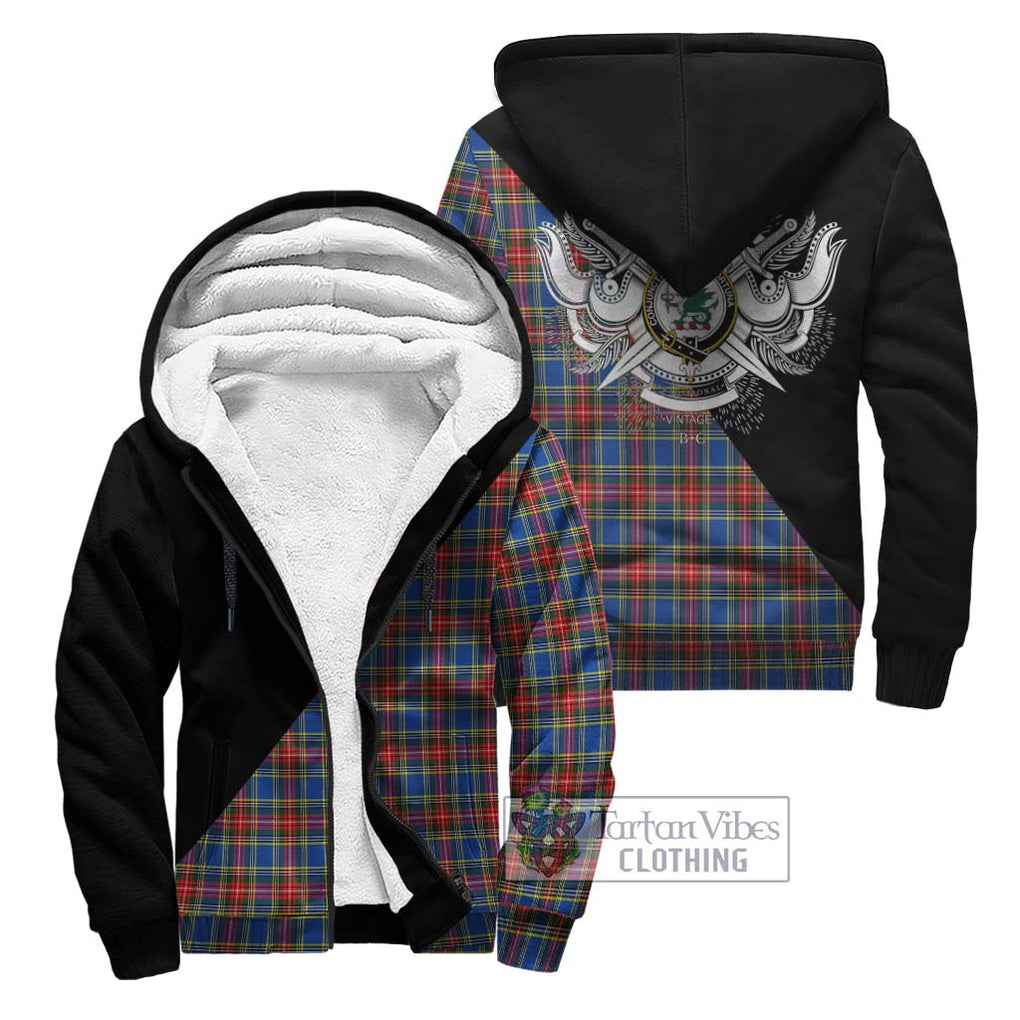 MacBeth (McBeth) Tartan Sherpa Hoodie with Family Crest and Military Logo Style Unisex - Tartanvibesclothing Shop