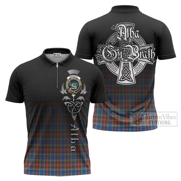 MacBeth (McBeth) Tartan Zipper Polo Shirt Featuring Alba Gu Brath Family Crest Celtic Inspired