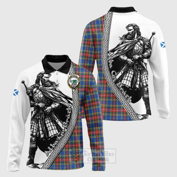 MacBeth (McBeth) Tartan Clan Crest Long Sleeve Polo Shirt with Highlander Warrior Celtic Style