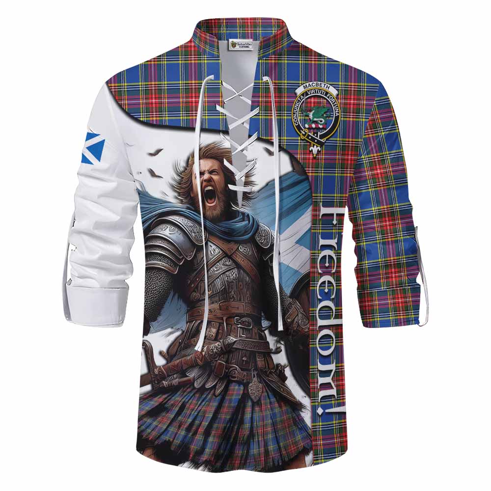 Tartan Vibes Clothing MacBeth (McBeth) Crest Tartan Ghillie Kilt Shirt Inspired by the Freedom of Scottish Warrior