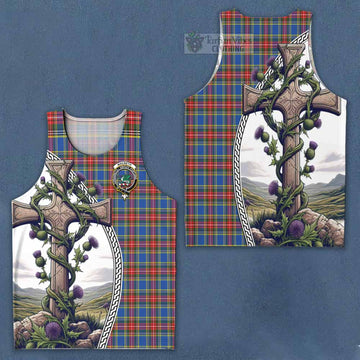 MacBeth (McBeth) Tartan Men's Tank Top with Family Crest and St. Andrew's Cross Accented by Thistle Vines