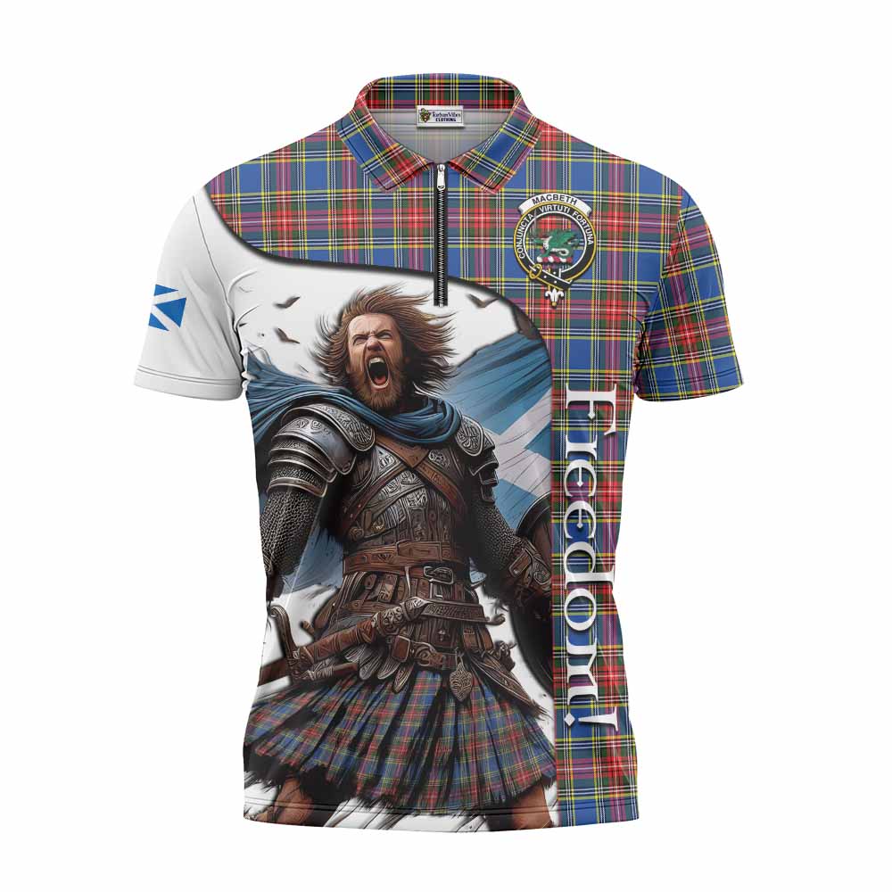 Tartan Vibes Clothing MacBeth (McBeth) Crest Tartan Zipper Polo Shirt Inspired by the Freedom of Scottish Warrior