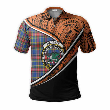 MacBeth (McBeth) Crest Tartan Polo Shirt with Polynesian Vibes Style - Orange Version