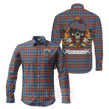 MacBeth (McBeth) Tartan Long Sleeve Button Shirt with Family Crest and Bearded Skull Holding Bottles of Whiskey