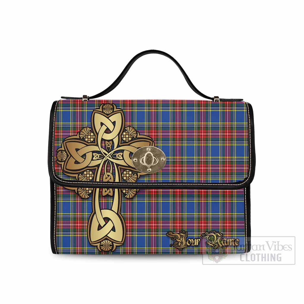 Tartan Vibes Clothing MacBeth (McBeth) Tartan Waterproof Canvas Bag Golden Thistle Celtic Cross Style