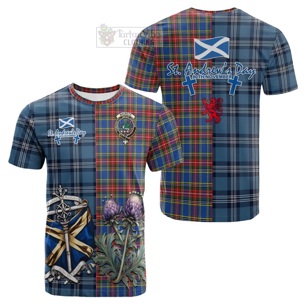 Tartan Vibes Clothing MacBeth (McBeth) Tartan Cotton T-shirt Happy St. Andrew's Day Half Tartan Style