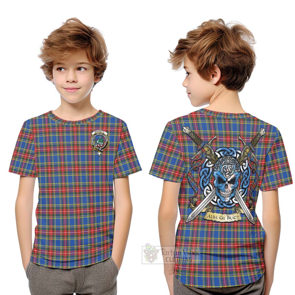 Tartan Vibes Clothing MacBeth (McBeth) Tartan Kid T-Shirt with Family Crest Celtic Skull Style