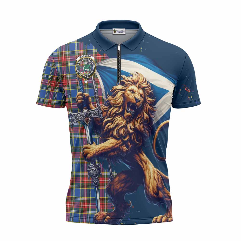 Tartan Vibes Clothing MacBeth (McBeth) Tartan Family Crest Zipper Polo Shirt with Scottish Majestic Lion