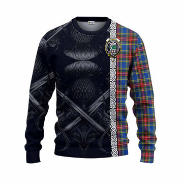 MacBeth (McBeth) Tartan Knitted Sweater with Family Crest Cross Sword Thistle Celtic Vibes Unisex - Tartan Vibes Clothing