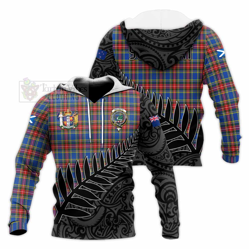 Tartan Vibes Clothing MacBeth (McBeth) Crest Tartan Knitted Hoodie with New Zealand Silver Fern Half Style