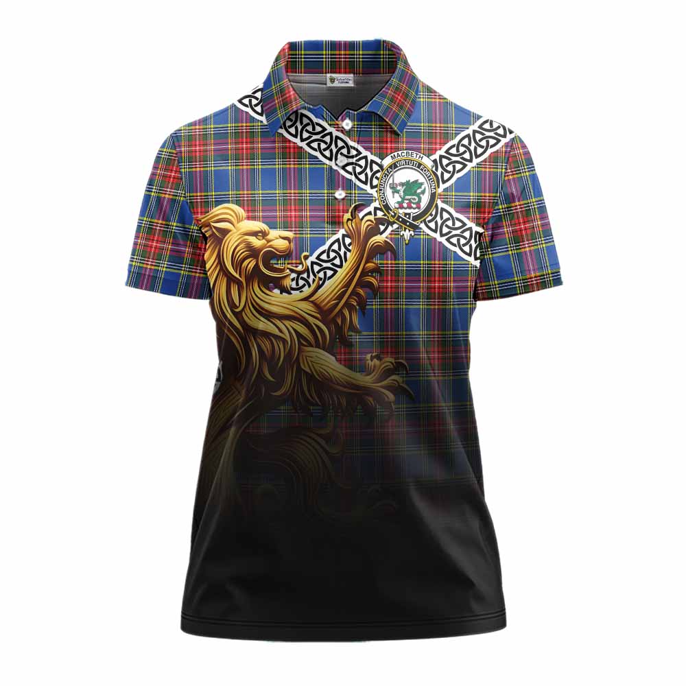 MacBeth (McBeth) Crest Tartan Women's Polo Shirt with Golden Lion Emblem Celtic Style Women - Tartan Vibes Clothing