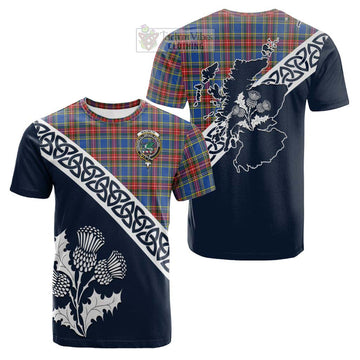 MacBeth (McBeth) Tartan Cotton T-shirt Featuring Thistle and Scotland Map