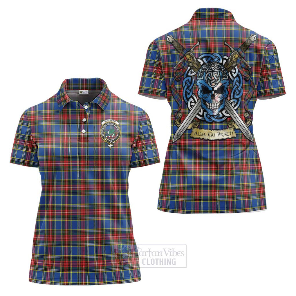 Tartan Vibes Clothing MacBeth (McBeth) Tartan Women's Polo Shirt with Family Crest Celtic Skull Style