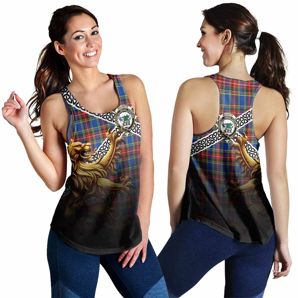MacBeth (McBeth) Crest Tartan Women's Racerback Tanks with Golden Lion Emblem Celtic Style 4XL - Tartan Vibes Clothing