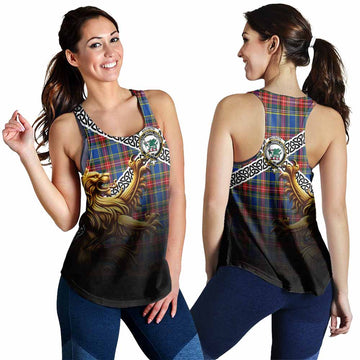 MacBeth (McBeth) Crest Tartan Women's Racerback Tanks with Golden Lion Emblem Celtic Style 4XL - Tartan Vibes Clothing