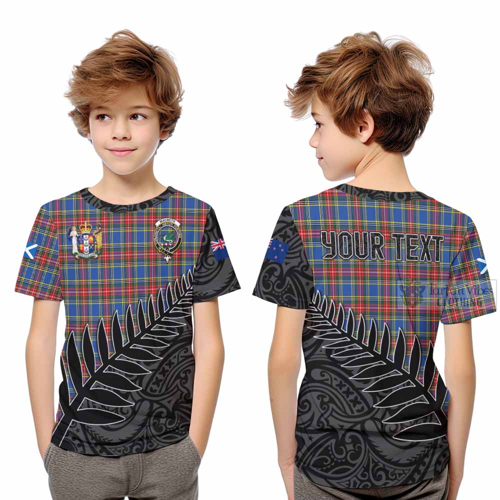 Tartan Vibes Clothing MacBeth (McBeth) Crest Tartan Kid T-Shirt with New Zealand Silver Fern Half Style