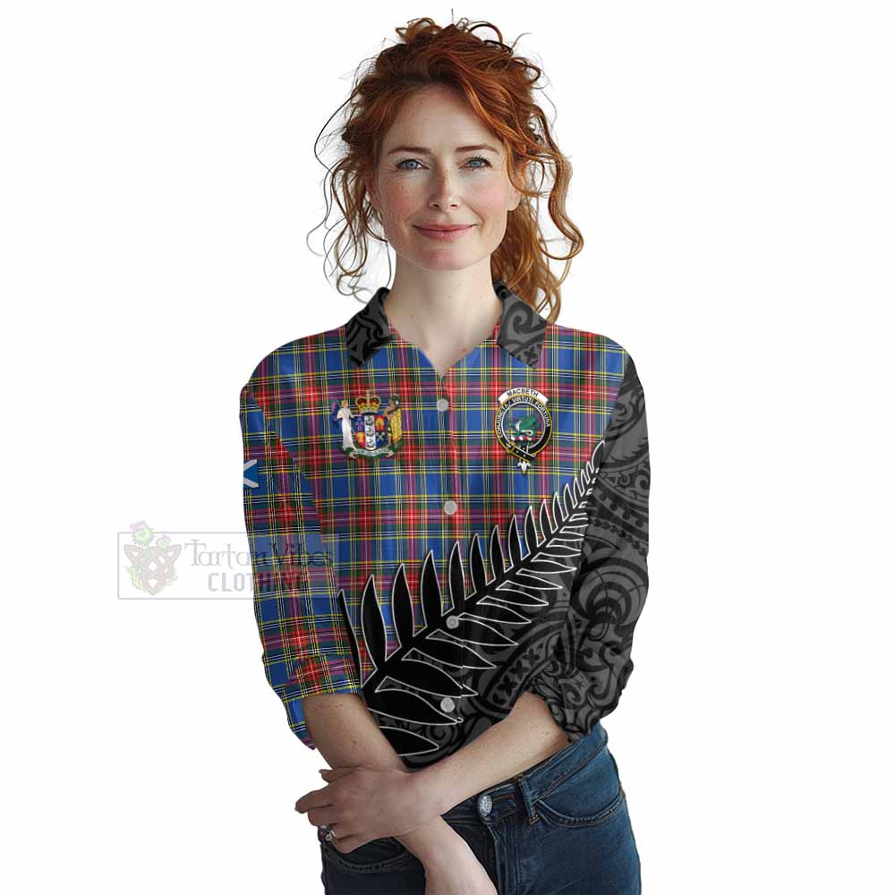 Tartan Vibes Clothing MacBeth (McBeth) Crest Tartan Women's Casual Shirt with New Zealand Silver Fern Half Style