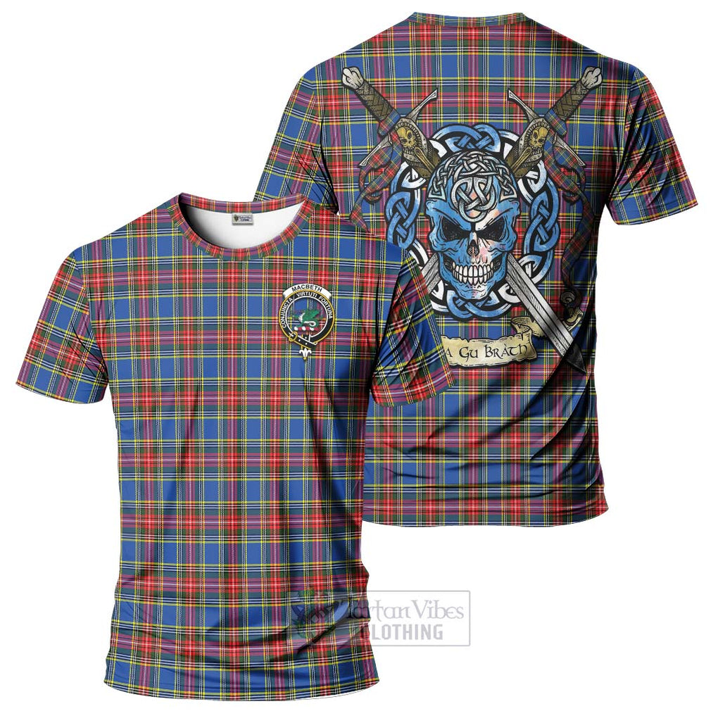 Tartan Vibes Clothing MacBeth (McBeth) Tartan T-Shirt with Family Crest Celtic Skull Style