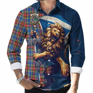 MacBeth (McBeth) Tartan Family Crest Long Sleeve Button Shirt with Scottish Majestic Lion