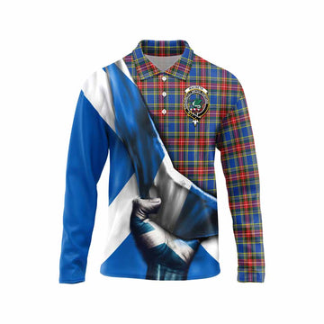 MacBeth (McBeth) Tartan Long Sleeve Polo Shirt with Family Crest Scotland Patriotic Style