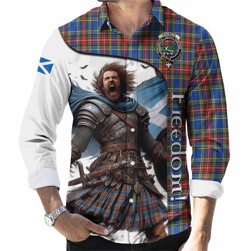 Tartan Vibes Clothing MacBeth (McBeth) Crest Tartan Long Sleeve Button Shirt Inspired by the Freedom of Scottish Warrior