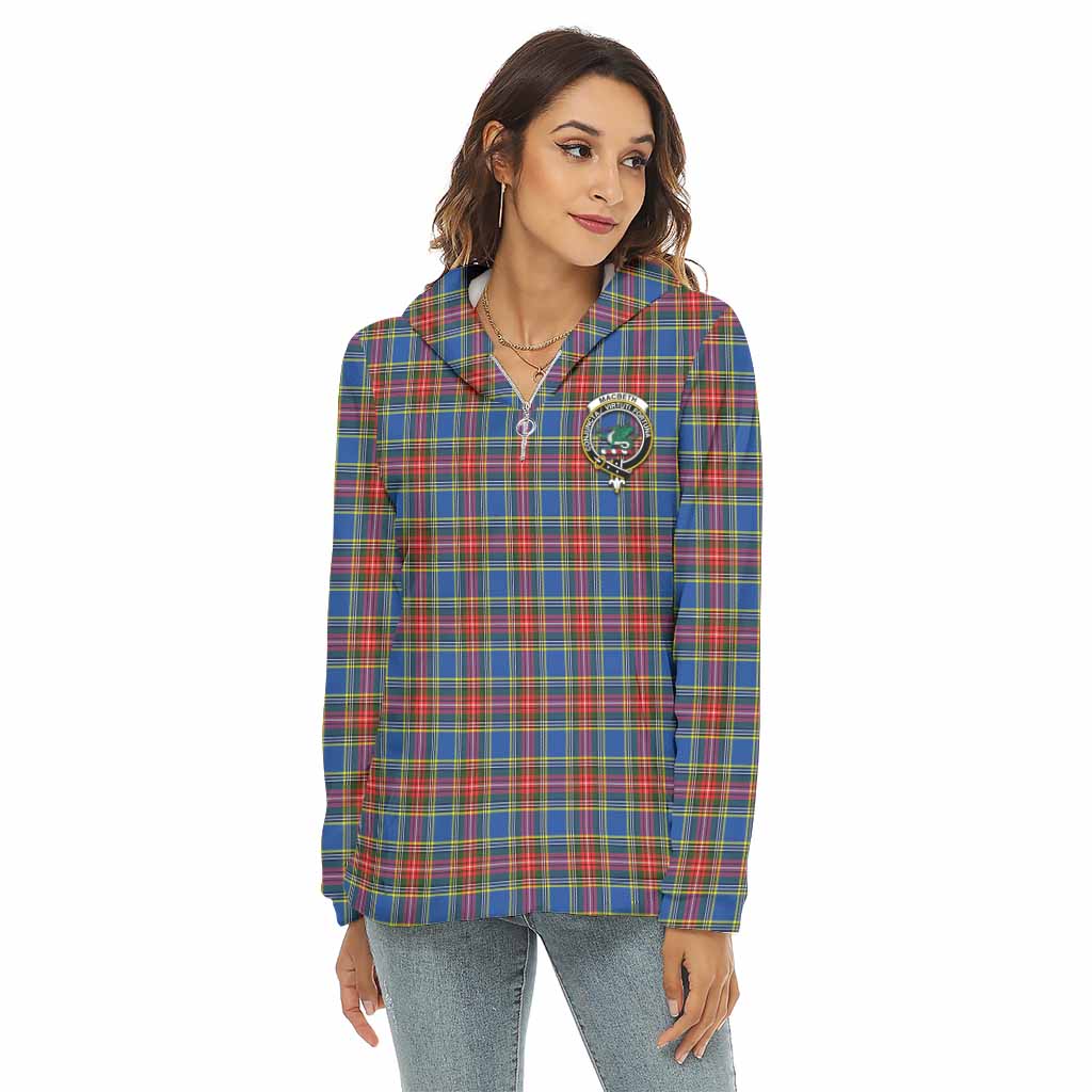 Tartan Vibes Clothing MacBeth (McBeth) Tartan Crest Women's Borg  Half Zip Fleece Hoodie