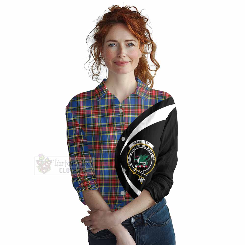 Tartan Vibes Clothing MacBeth (McBeth) Tartan Women's Casual Shirt with Family Crest Circle Style