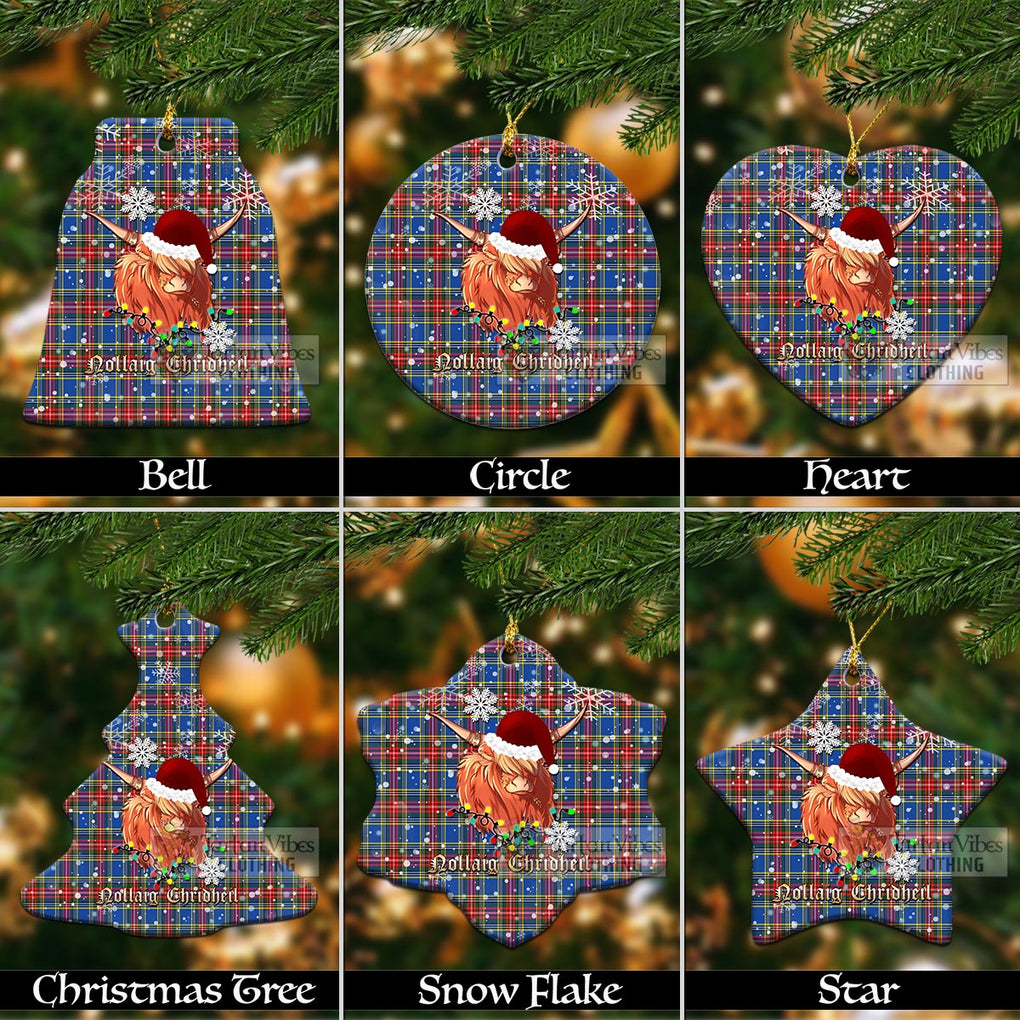 Tartan Vibes Clothing MacBeth (McBeth) Clan Tartan Ornament with Christmas Twinkle Highland Cattle