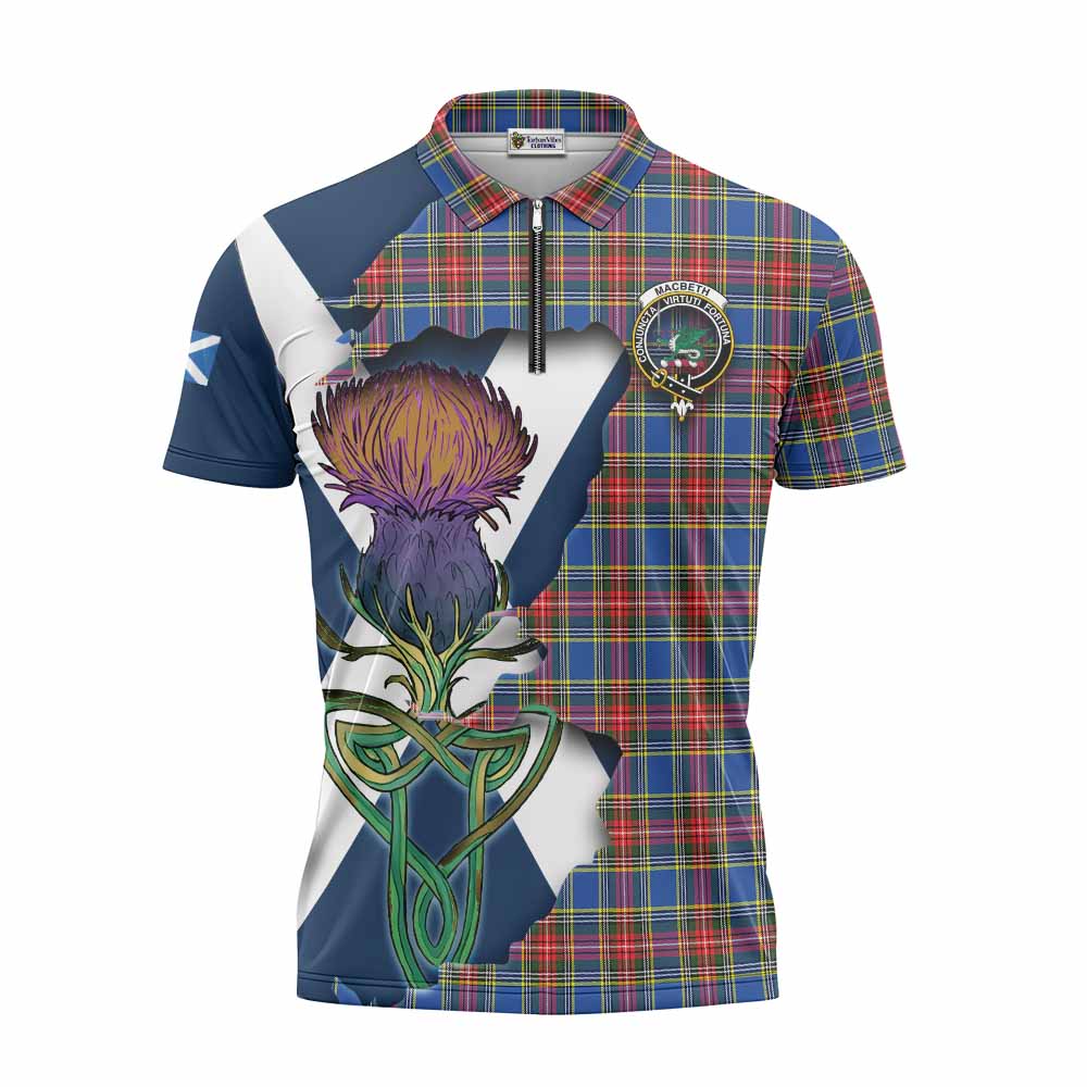 MacBeth (McBeth) Tartan Family Crest Zipper Polo Shirt Scottish Thistle Celtic Inspired Unisex - Tartan Vibes Clothing