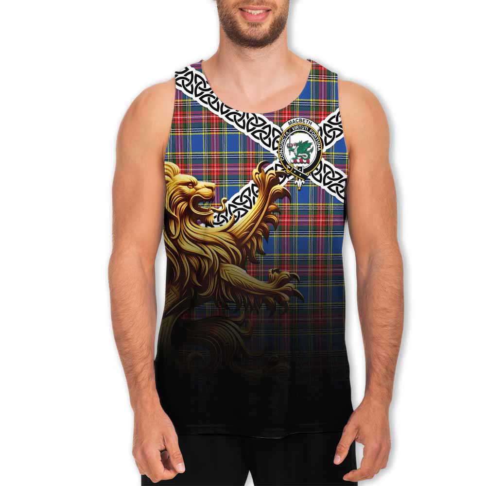 MacBeth (McBeth) Crest Tartan Men's Tank Top with Golden Lion Emblem Celtic Style Men - Tartan Vibes Clothing